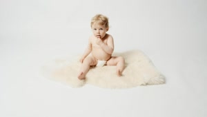 Stock Video Blonde Baby In Diaper Sits On Furry Rug Live Wallpaper For PC