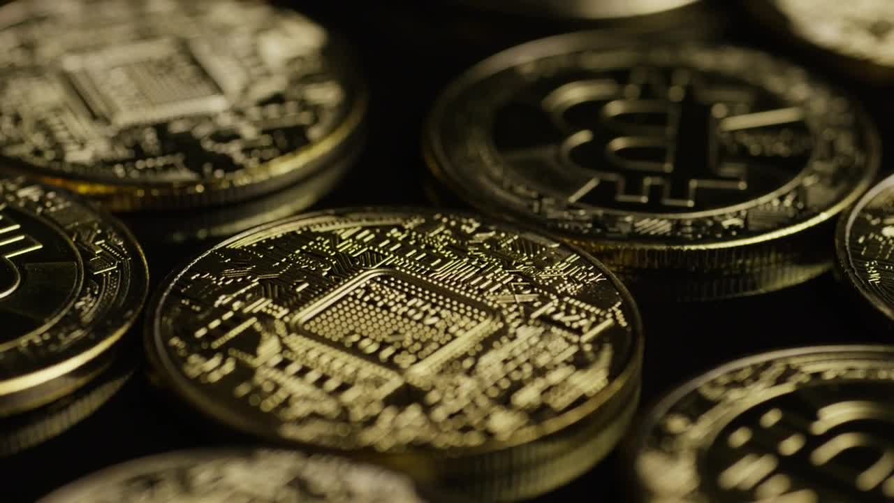 Download Stock Video Bitcoins On A Black Surface Live Wallpaper For PC