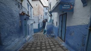 Stock Video Beautiful Street With Blue Facades In Morocco Live Wallpaper For PC