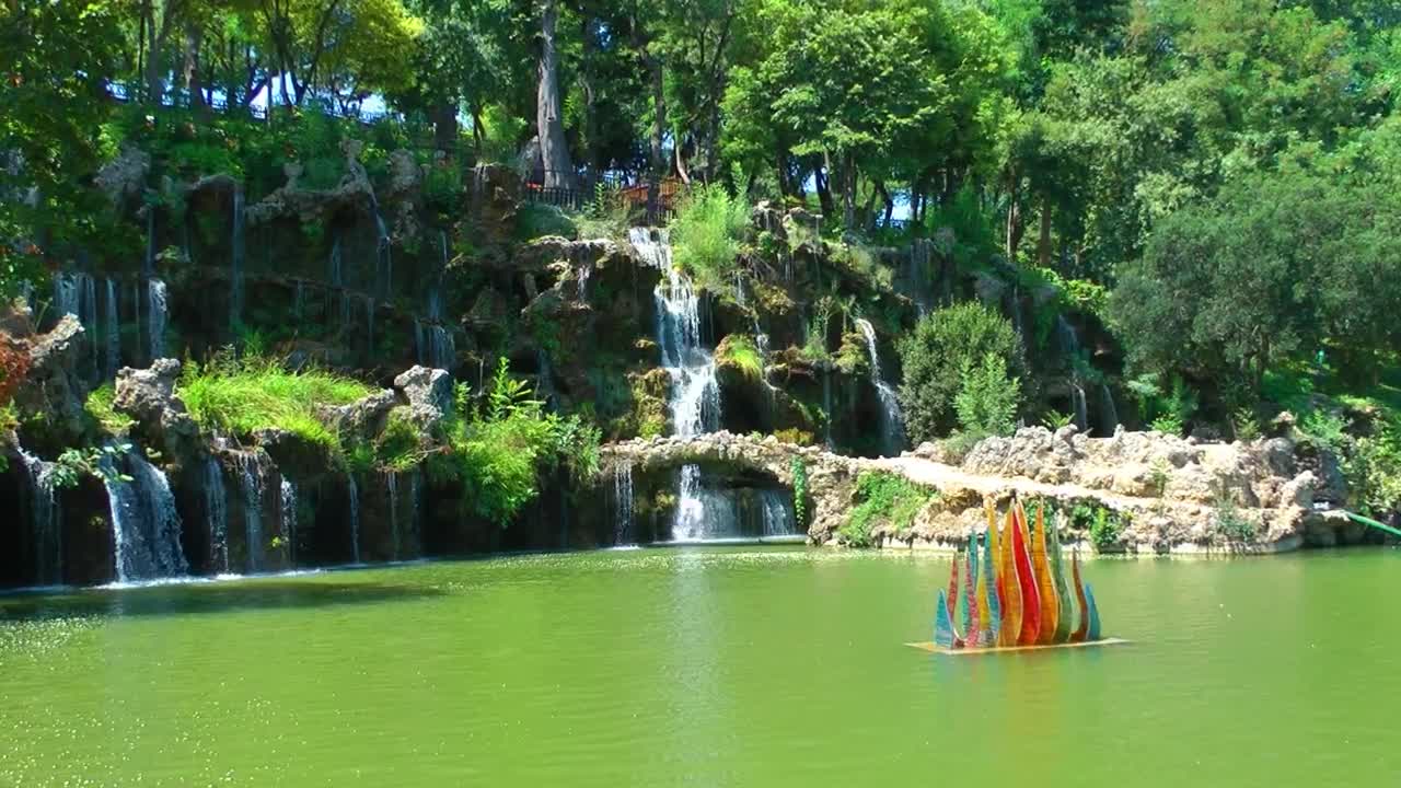Download Stock Video Beautiful Lake And Its Waterfalls In A Park Live Wallpaper For PC