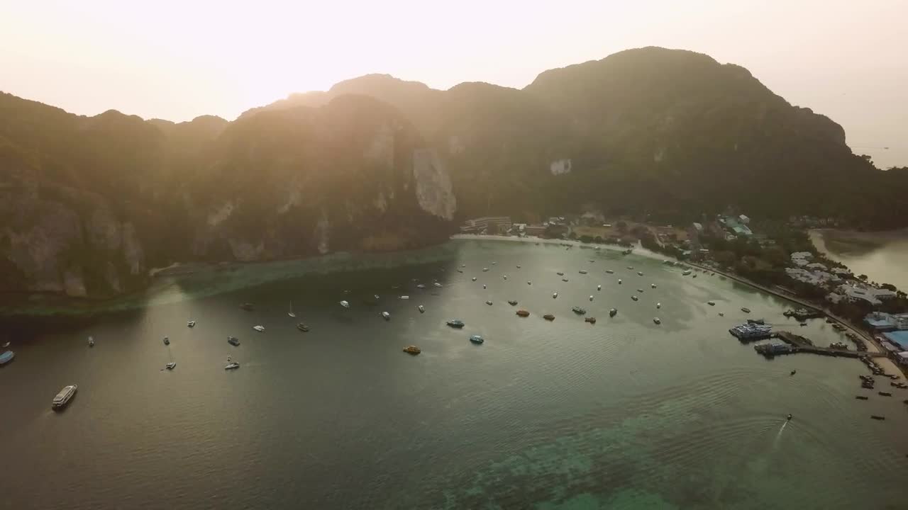 Download Stock Video Beautiful Bay During A Sunset From The Air Live Wallpaper For PC