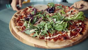Video Stock Closeup Of Vegetarian Pizza On Wood Table Live Wallpaper For PC