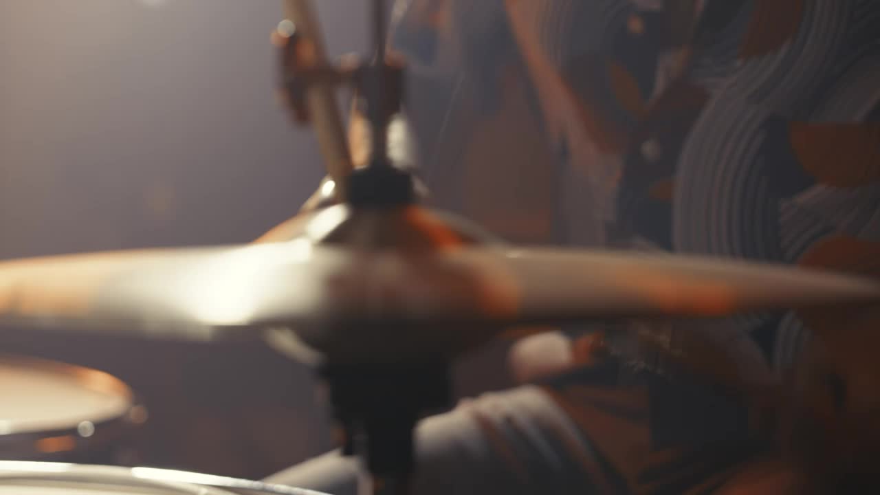 Download Video Stock Close Up Shot Of A Drummer Playing In A Studio Live Wallpaper For PC
