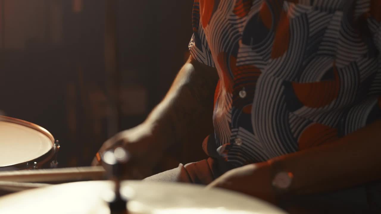 Download Video Stock Close Shot Of A Drummer Playing In A Studio Live Wallpaper For PC