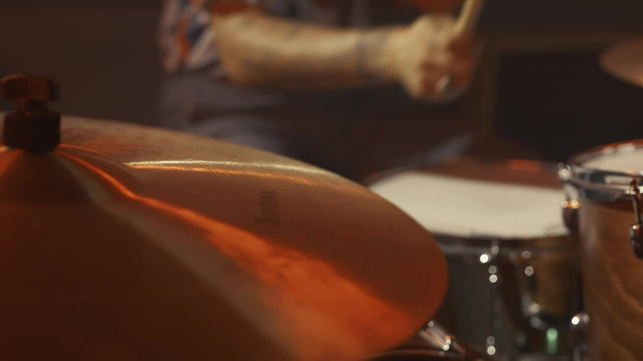 Download Video Stock Close Shot Of A Drummer In A Recording Studio Live Wallpaper For PC