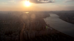 Video Stock City With A Wide River At Sunset Live Wallpaper For PC