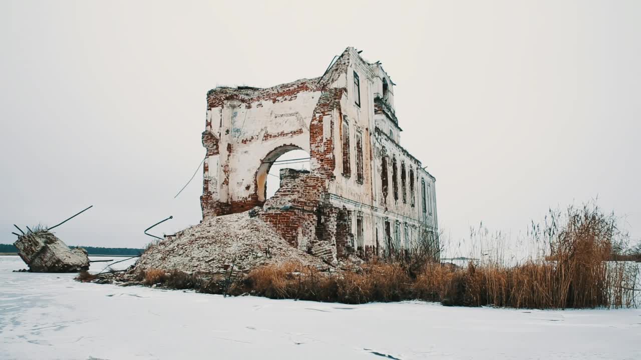 Download Video Stock Church Ruins Covered In Snow Live Wallpaper For PC