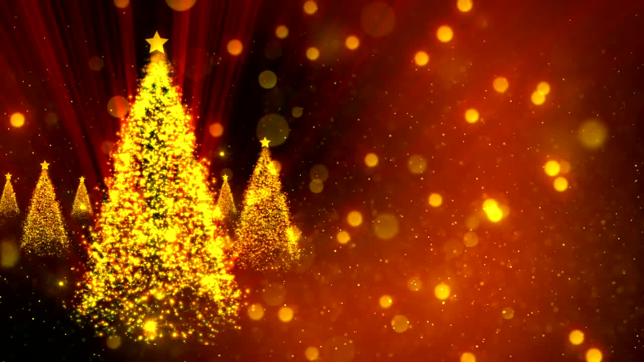 Download Video Stock Christmas Trees Of Golden Glitter Spinning In Red Background Live Wallpaper For PC