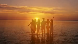 Video Stock Cheerful Friends Seeing The Sunset On The Beach Live Wallpaper For PC