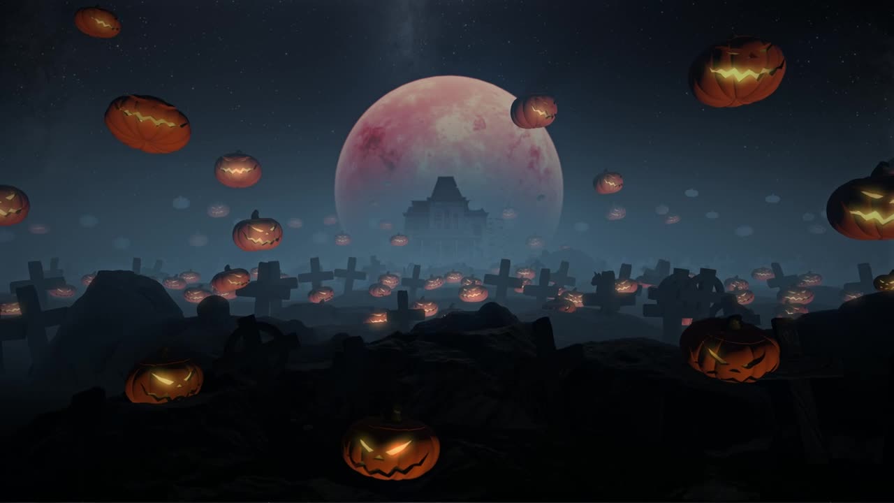 Download Video Stock Cemetery With Evil Pumpkins Floating Live Wallpaper For PC