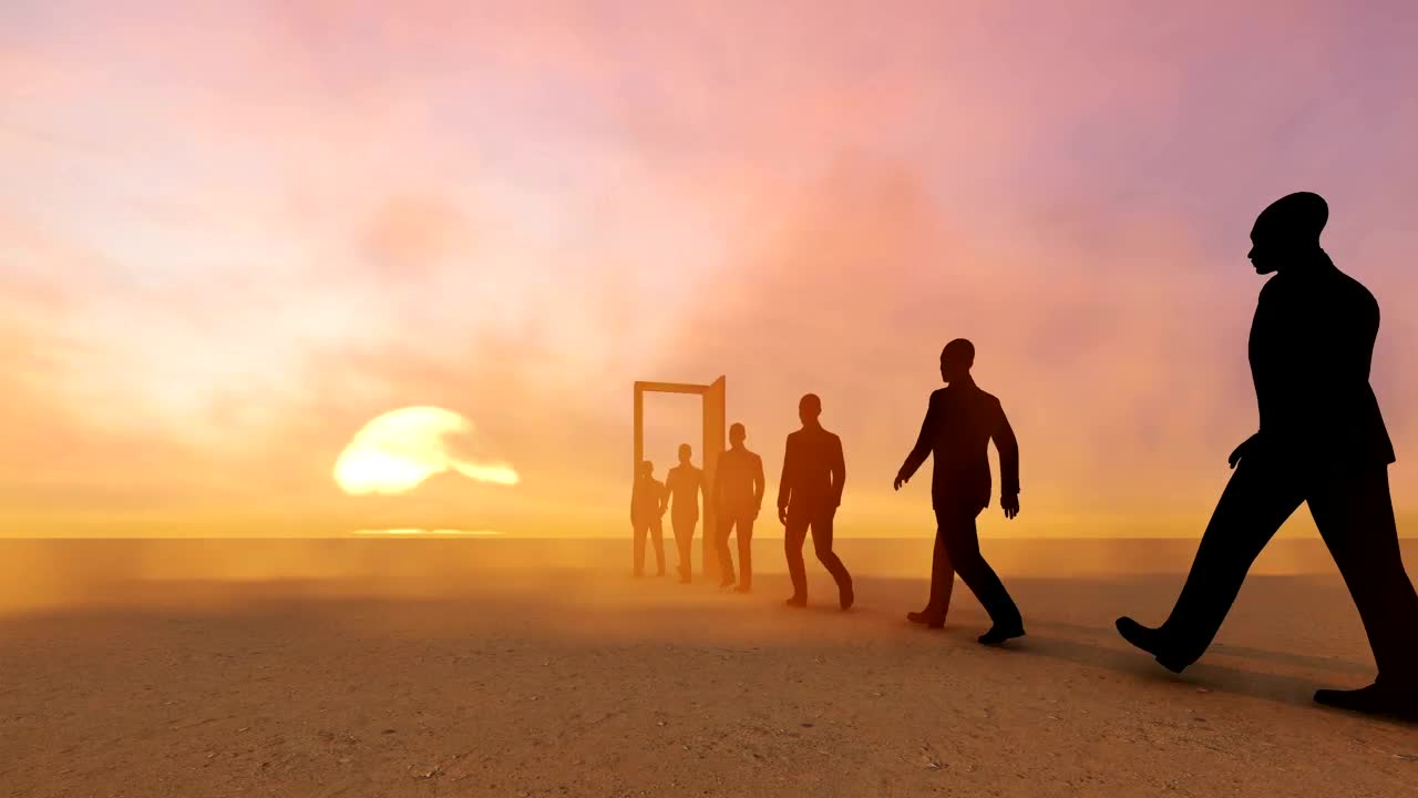 Download Video Stock Businessmen Walking Through A Door In The Desert Live Wallpaper For PC