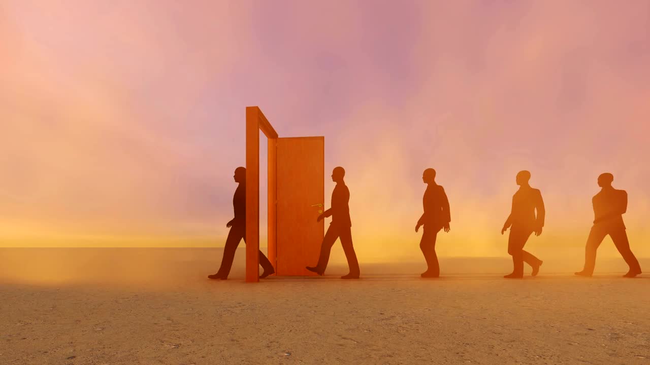 Download Video Stock Businessmen Walking In A Row Through A Door Live Wallpaper For PC