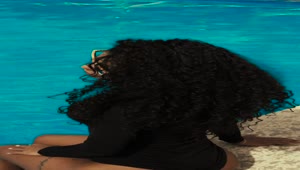 Stock Video Curly Haired Girl At A Pool Wearing Sunglasses Live Wallpaper For PC