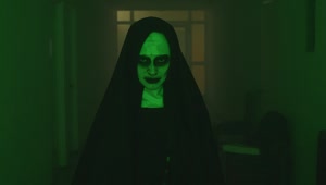 Stock Video Creepy Ghost Nun Walking Looking At The Camera Live Wallpaper For PC