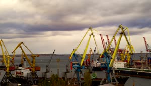 Stock Video Cranes At Seaport Working On A Cloudy Day Live Wallpaper For PC