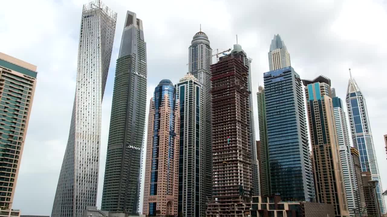 Download Stock Video Covered View Of Large Skyscrapers In A City Live Wallpaper For PC