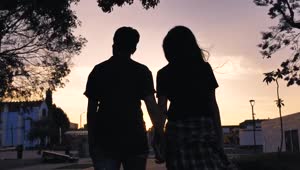 Stock Video Couple Silhouette Walking Through A Neighborhood Live Wallpaper For PC