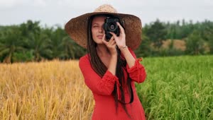 Stock Video Country Woman Taking Photos In Agriculture Field Live Wallpaper For PC