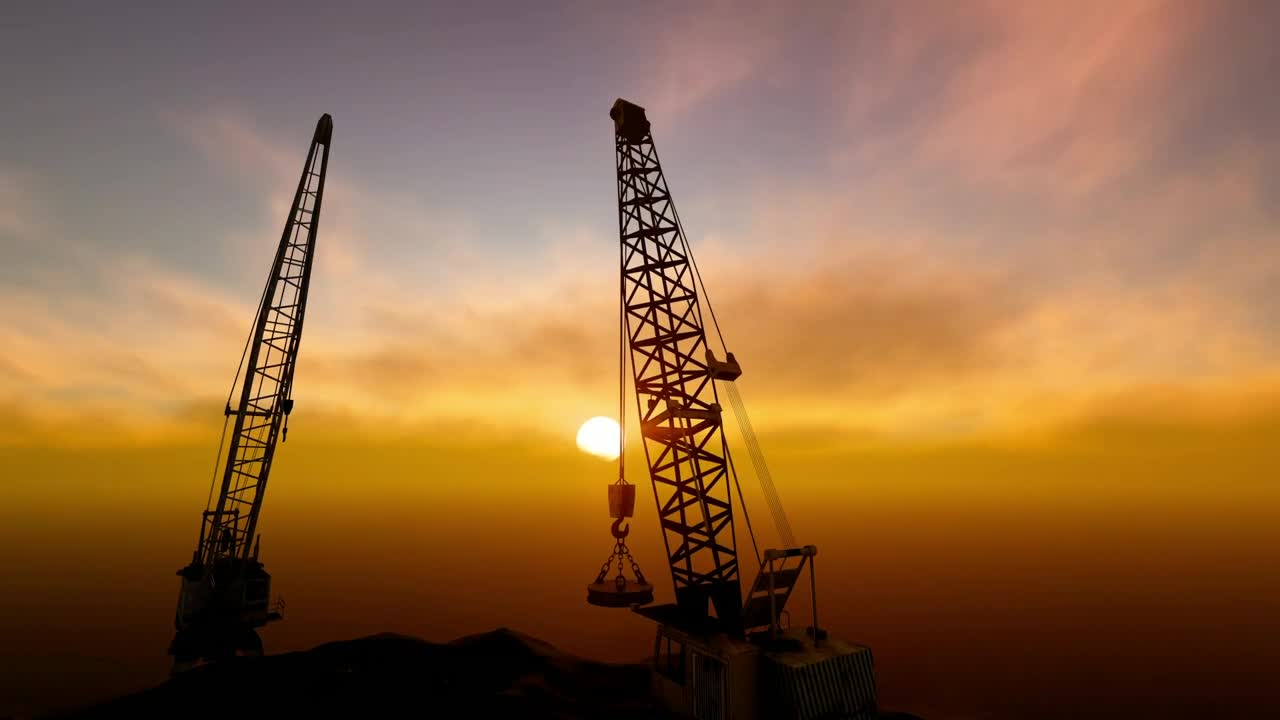 Download Stock Video Construction Cranes In Front Of The Sunset Live Wallpaper For PC