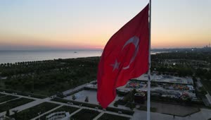 Stock Video Coast Turkish City From Atop A Flag On A Pole Live Wallpaper For PC