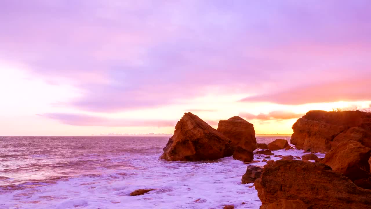 Download Stock Video Cloudy Sky Sunset Over The Seashore With Big Rocks Live Wallpaper For PC