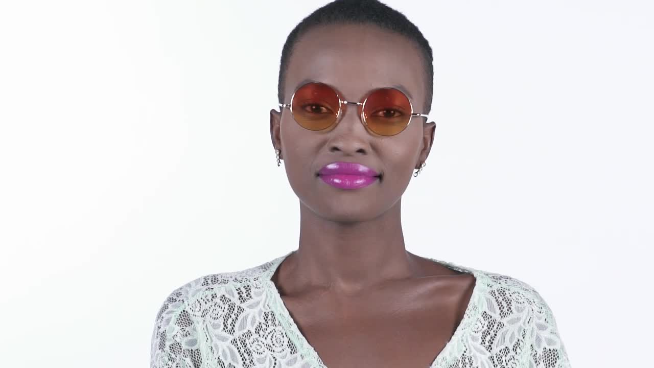 Download Stock Video Face Of A Girl With Sunglasses On A White Background Live Wallpaper For PC