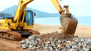 Stock Video Excavator Moving Rocks Live Wallpaper For PC