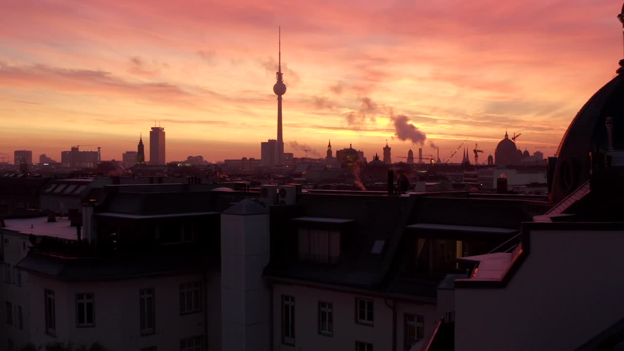 Download Stock Video Epic Aerial Shot Of The Berlin Skyline At Sunset Live Wallpaper For PC