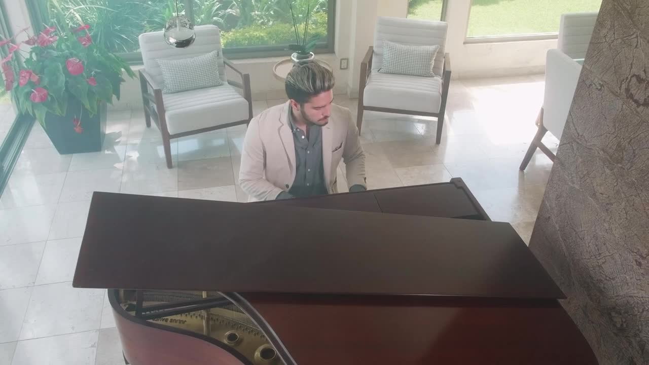 Download Stock Video Elegant Pianist Playing At His Home Live Wallpaper For PC