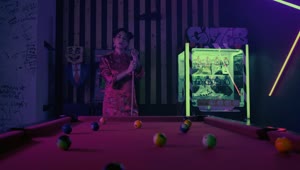 Stock Video Elegant Asian Woman Playing Billiards In A Game Room Live Wallpaper For PC