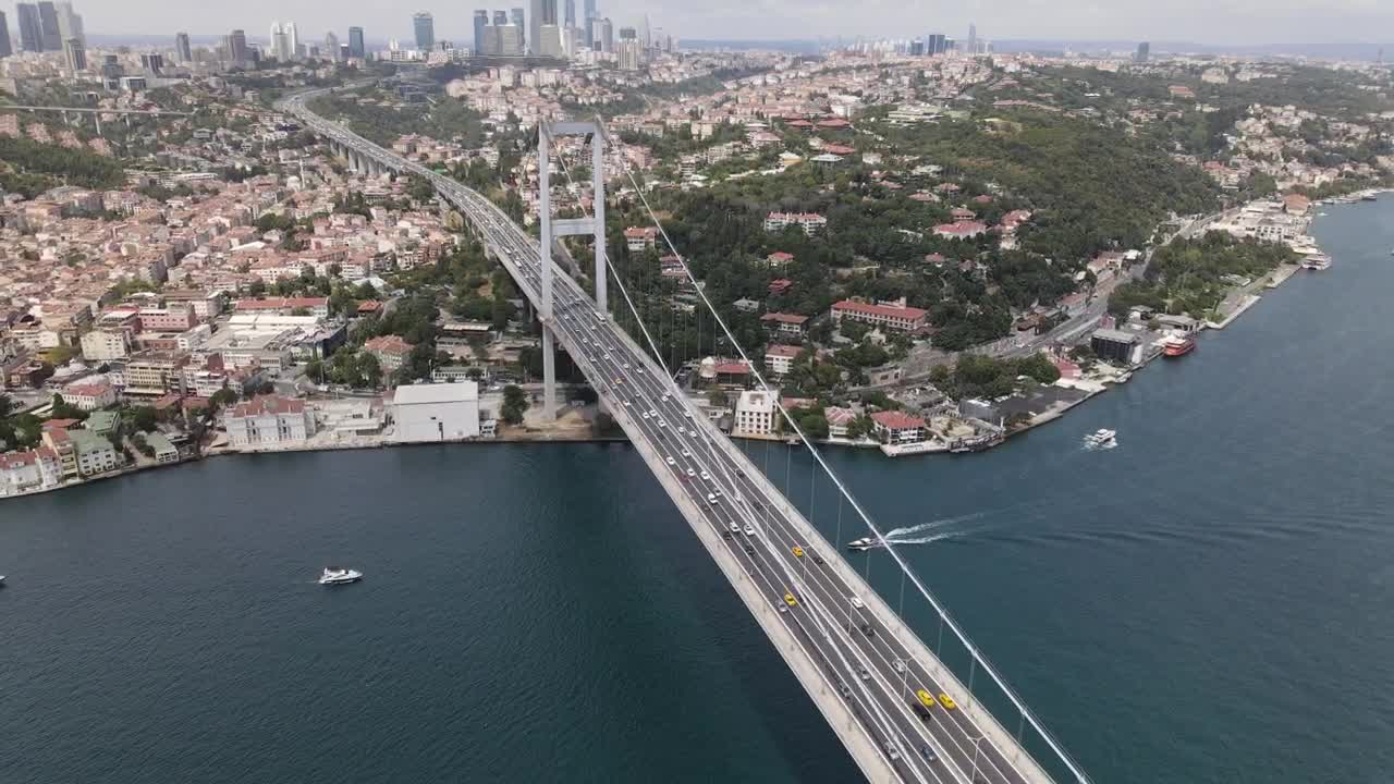 Download Stock Video Drone View Of A Bridge Crossing A Big River Live Wallpaper For PC