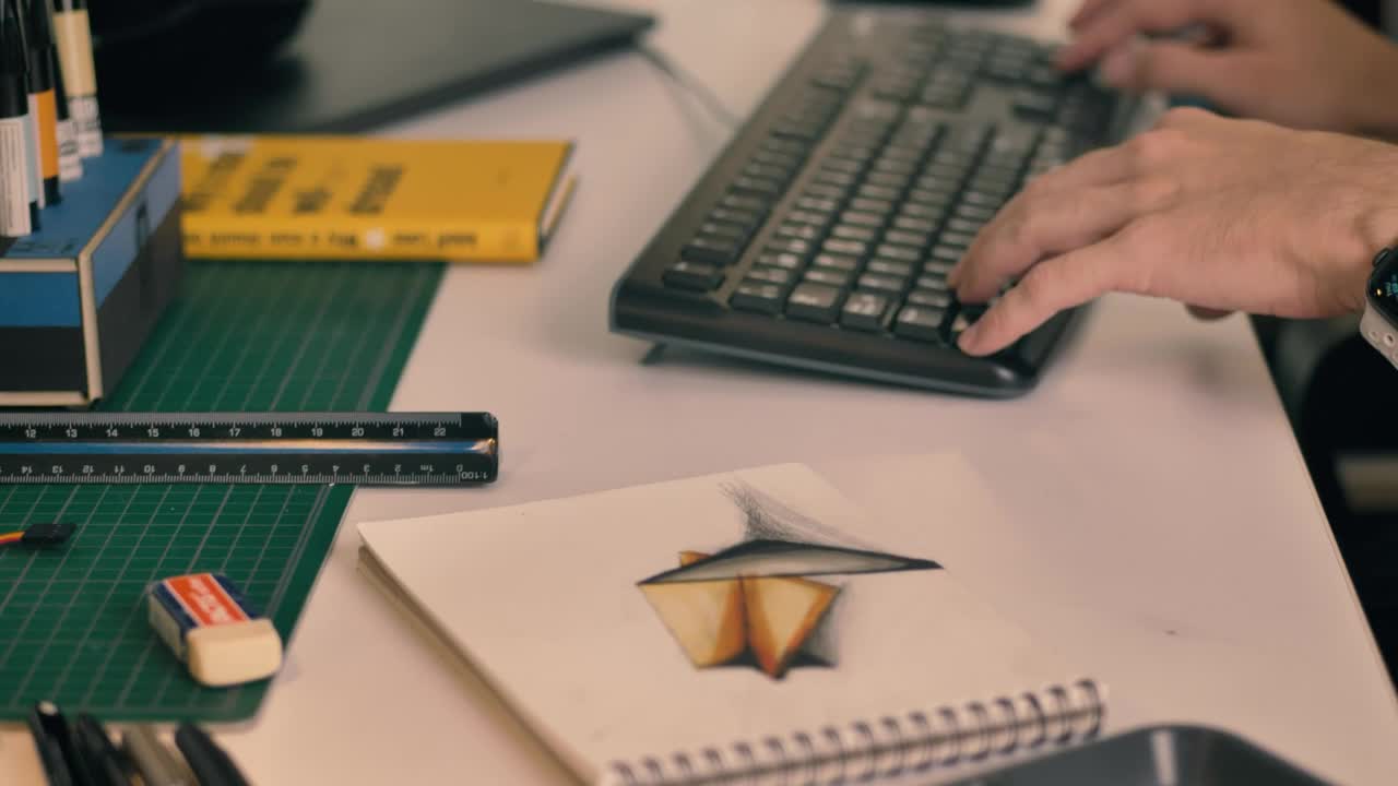 Download Stock Video Desk Of A Designer While Working On A D Model Live Wallpaper For PC