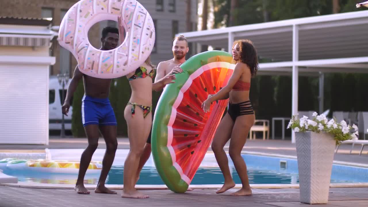 Download Stock Video Friends Dancing Happily Near A Swimming Pool Live Wallpaper For PC