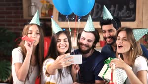 Stock Video Friends Celebrate Birthday And Take Selfie At Party Live Wallpaper For PC