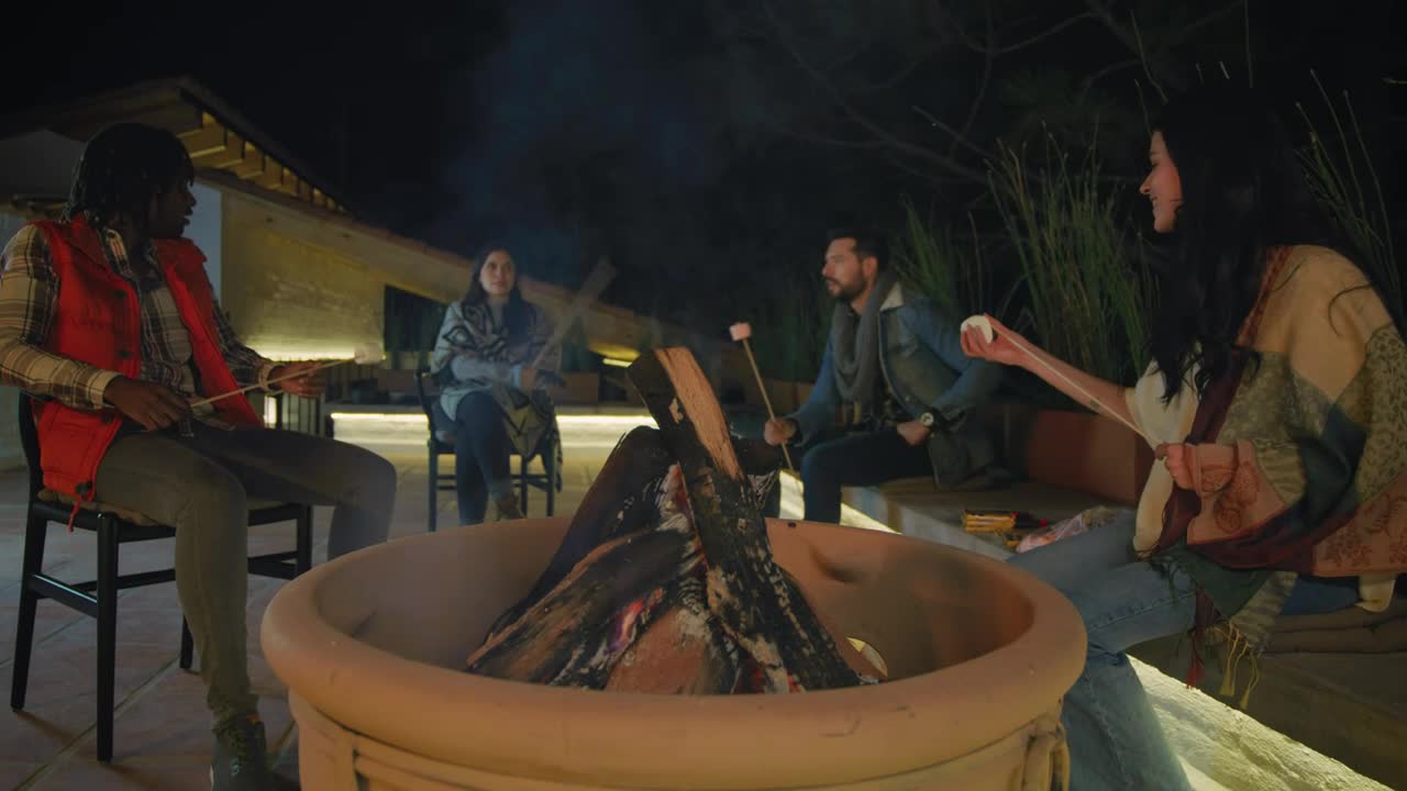 Download Stock Video Friends Burning Marshmallows Over A Campfire Live Wallpaper For PC