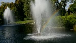 Stock Video Fountains In The Lake With A Rainbow Live Wallpaper For PC