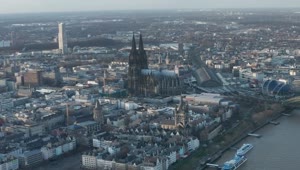 Stock Video Flying Over A German City With A Large Cathedral Live Wallpaper For PC