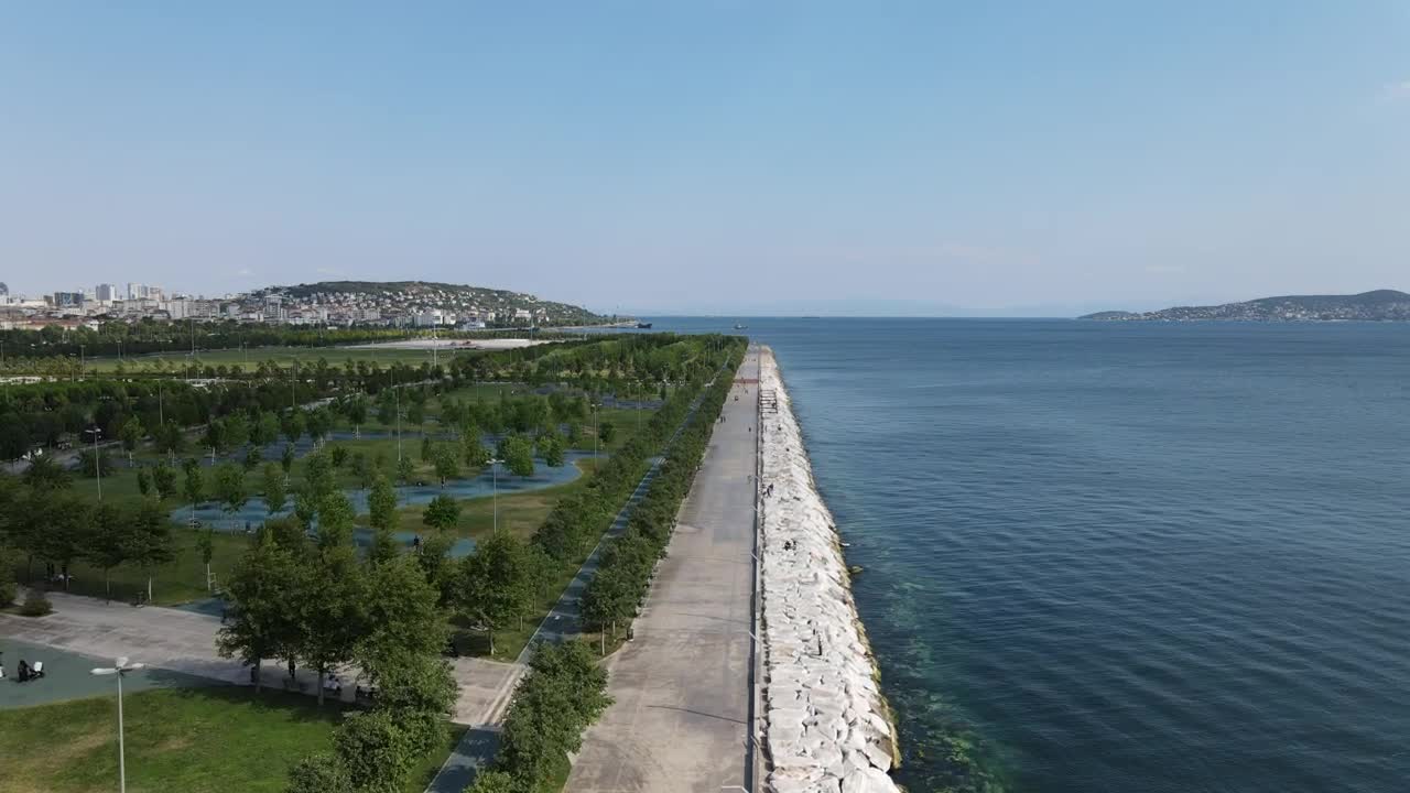 Download Stock Video Flying Over A Coast With A Park On A Sunny Live Wallpaper For PC