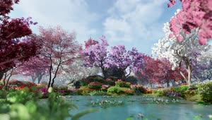 Stock Video Flowery And Colorful Lake With Trees And Grass Live Wallpaper For PC