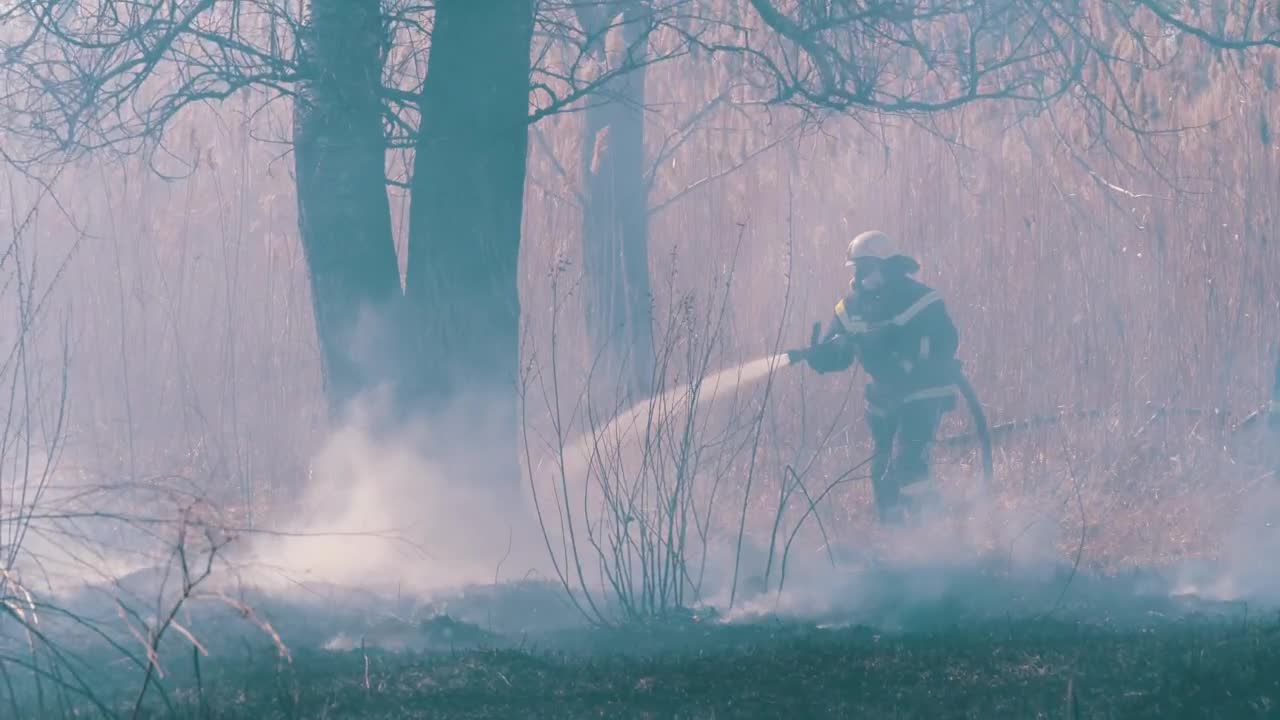 Download Stock Video Firefighters Throwing Water At Fire Live Wallpaper For PC