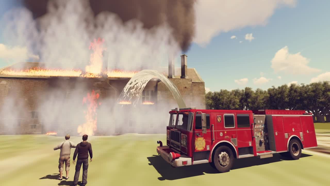 Download Stock Video Firefighters Putting Out A Burning Building In D Live Wallpaper For PC