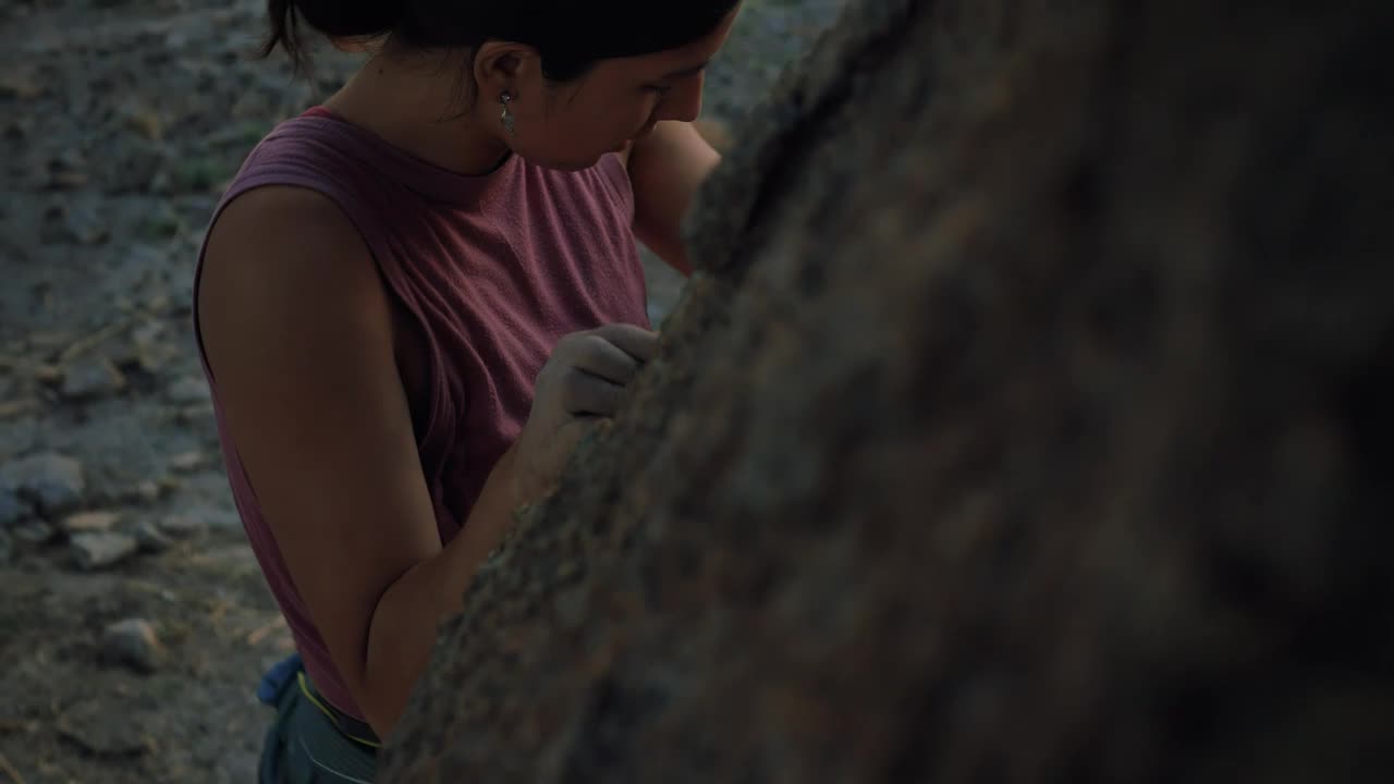 Download Stock Video Female Mountaineer Climbing Up A Rocky Hill Live Wallpaper For PC
