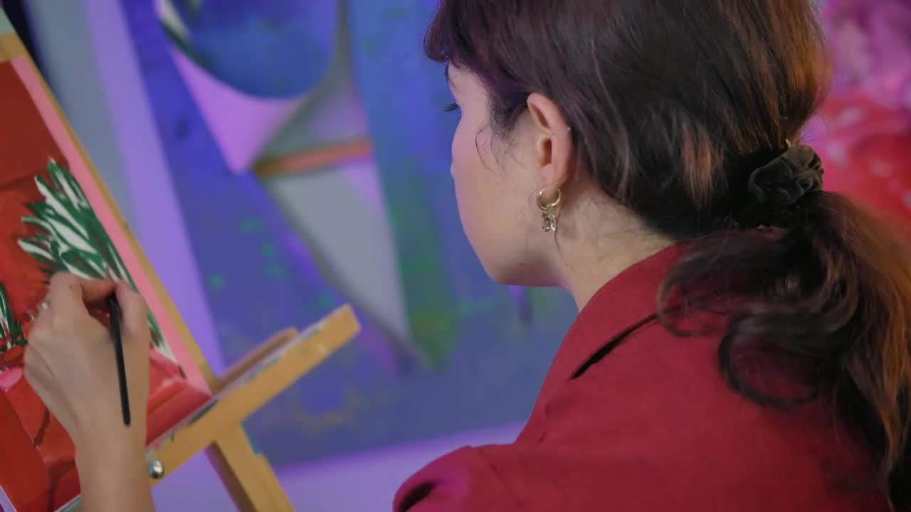Download Stock Video Female Artist Painting A Picture In A Workshop 4160 Live Wallpaper For PC