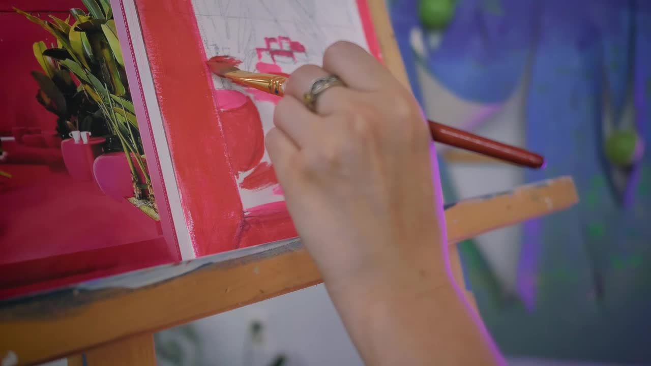 Download Stock Video Hand Of A Female Artist Painting A Picture Live Wallpaper For PC