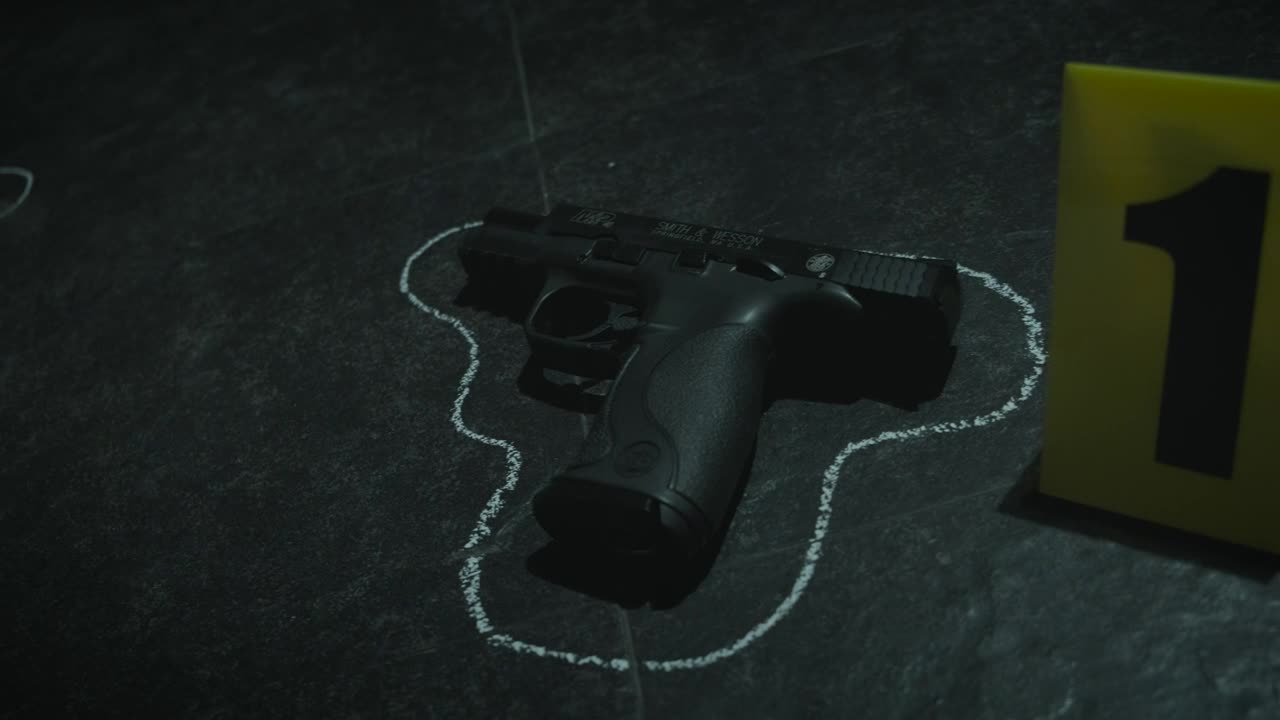 Download Stock Video Gun And Some Bullets On The Ground At A Crime Live Wallpaper For PC
