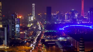 Stock Video Guangzhou Iluminated Cityscape And Traffic Live Wallpaper For PC