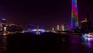 Stock Video Guangzhou Illuminated Cityscape And River Traffic Live Wallpaper For PC