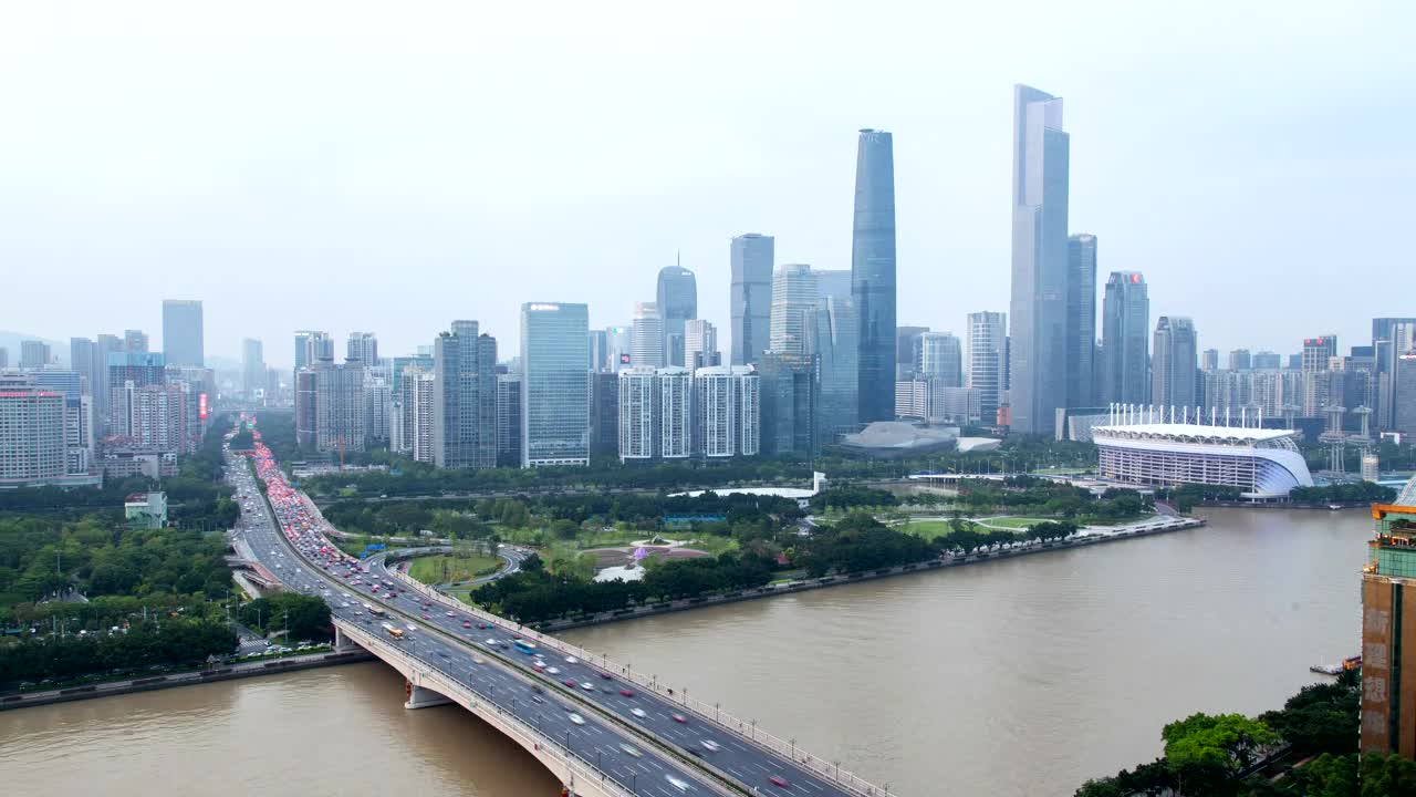 Download Stock Video Guangzhou Bridge And The City Buildings Skyline Live Wallpaper For PC