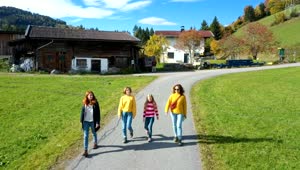 Stock Video Group Of Girls Walking Down The Road In The Alps Live Wallpaper For PC