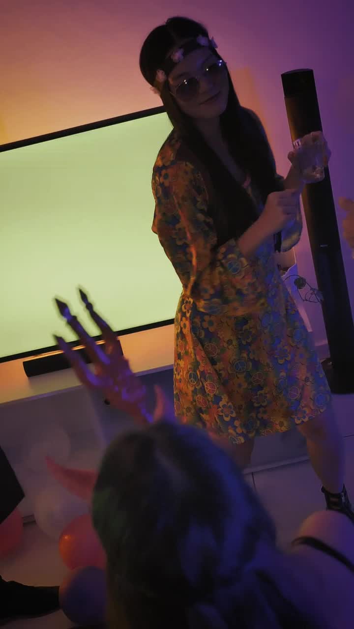 Download Stock Video Group Of Friends Dancing And Drinking On Halloween Live Wallpaper For PC